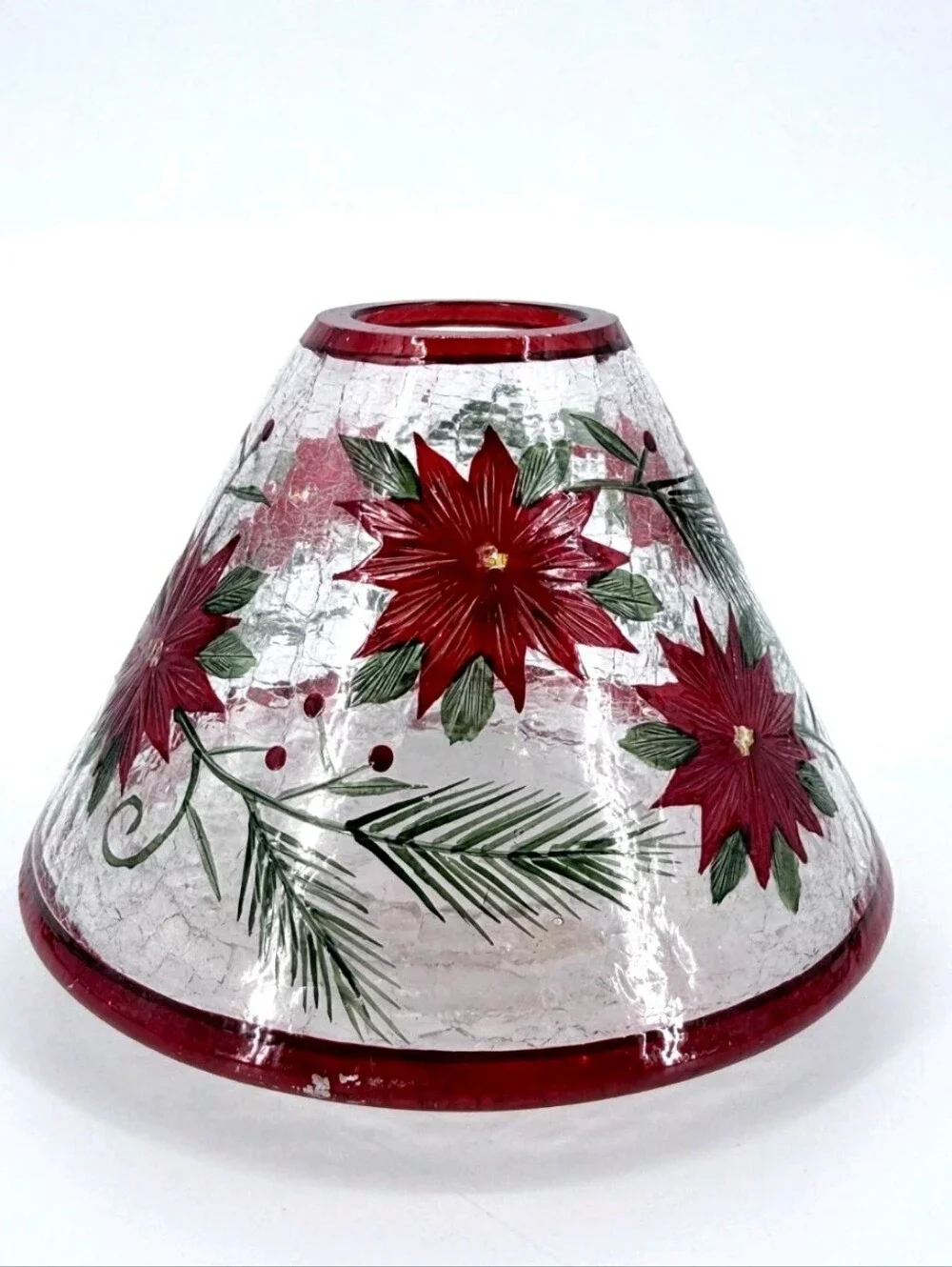 Yankee Candle Seasonal Christmas Poinsettia Crackle Glass Jar Shade Topper Rare